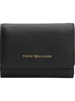 Portefeuille noir uni avec le nom de la marque or imprimé à l'avant