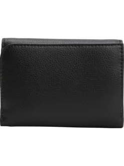 Portefeuille noir uni avec le nom de la marque or imprimé à l'avant