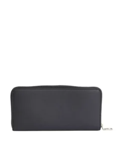 Portefeuille noir uni avec monogramme et nom de la marque à l'avant