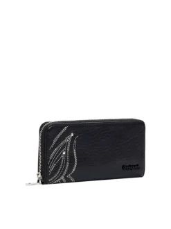 Portefeuille noir uni avec nom de la marque et papillon décoratif