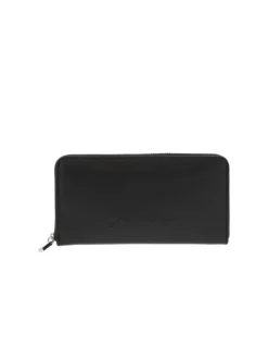 Portefeuille noir uni avec plusieurs compartiments et une fermeture zippée