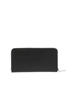 Portefeuille noir uni avec plusieurs compartiments et une fermeture zippée