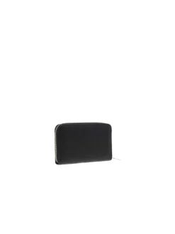 Portefeuille noir uni avec une fermeture zippée dorée et un logo dorée
