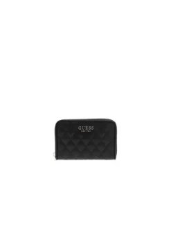 Portefeuille noir uni avec un logo métallique doré à l'avant