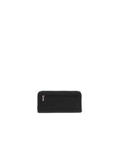 Portefeuille noir uni matelassé avec zips et logo métalliques dorés