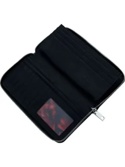 Portefeuille noir zippé avec des œillets et des clous décoratifs