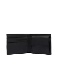 Portefeuille pliable noir uni avec un aspect piqué et crocodile ton sur ton
