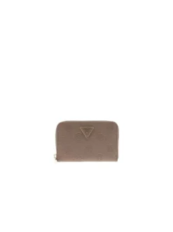 Portefeuille taupe avec monogrammes embossés et logo métallique