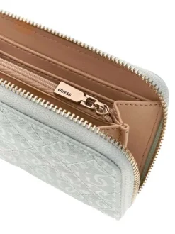 Portefeuille vert uni avec le logo de la marque embossé à l'avant
