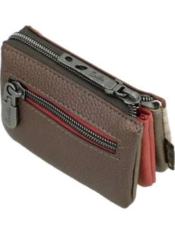 Porte-monnaie beige avec des imprimés et des poches zippées