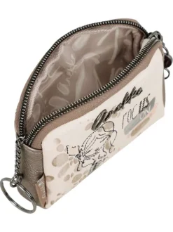 Porte-monnaie beige imprimé avec une petite poche arrière zippée