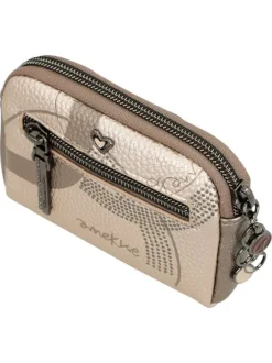 Porte-monnaie beige imprimé avec une petite poche arrière zippée