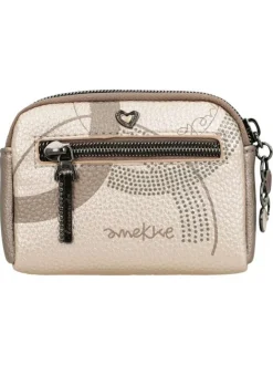 Porte-monnaie beige imprimé avec une petite poche arrière zippée
