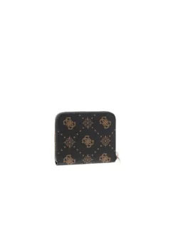 Porte-monnaie brun à fermeture zippée orné d'un motif monogramme