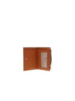 Porte-monnaie camel uni avec un porte-cartes et un compartiment central