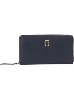 Porte-monnaie marine uni en coton biologique avec une fermeture zippée en doré