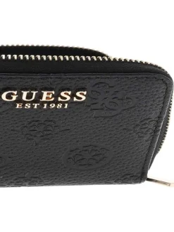 Porte-monnaie noir monogramme embossé sur le pourtour avec une fermeture zippée