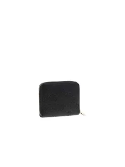 Porte-monnaie noir monogramme embossé sur le pourtour avec une fermeture zippée
