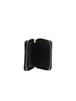 Porte-monnaie noir monogramme embossé sur le pourtour avec une fermeture zippée