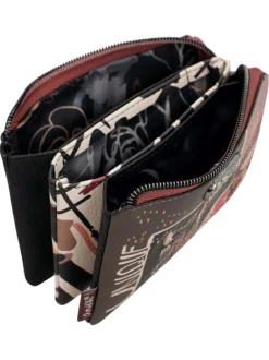 Porte-monnaie taupe pourvu de motifs exclusifs et d'une fermeture zippée