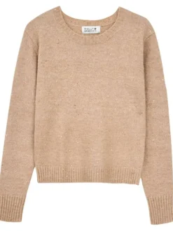 Pull beige uni avec une coupe droite à col rond et des manches longues