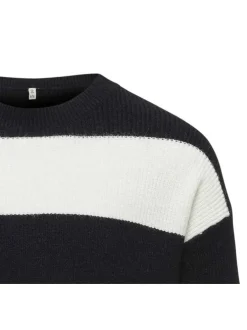 Pull blanc rayé à coupe droite, col rond et à manches longues