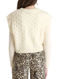 Pull écru uni avec une coupe droite à col rond et sans manches