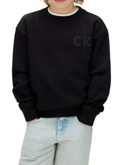 Pull en coton biologique noir à coupe ajustée pourvu d'un col rond
