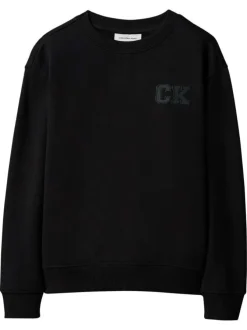 Pull en coton biologique noir à coupe ajustée pourvu d'un col rond