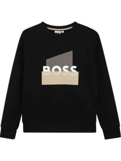 Pull en coton noir à coupe ajustée pourvu du nom de la marque