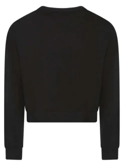 Pull en coton noir uni avec un col rond et le nom de la marque à l'avant