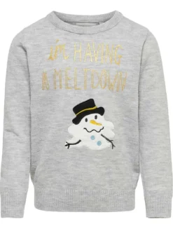 Pull gris chiné Xmas fantaisie coupe droite col rond