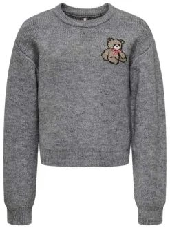 Pull gris imprimé avec des manches longues et une coupe droite à col rond