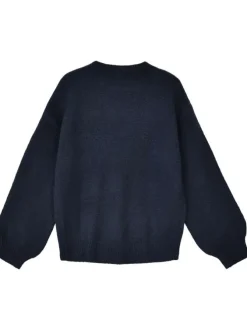 Pull marine à sequins avec une coupe droite, col rond et à manches longues