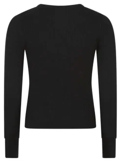 Pull noir côtelé à coupe près du corps et col rond avec le logo