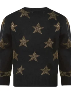Pull noir doux avec des étoiles pailletées une coupe droite et un col rond