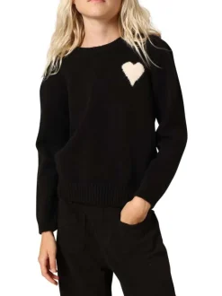 Pull noir en maille tricotée avec un col rond et des manches longues