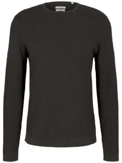 Pull anthracite en coton uni coupe près du corps col rond