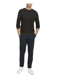 Pull anthracite en coton uni coupe près du corps col rond