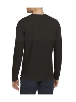 Pull anthracite en coton uni coupe près du corps col rond