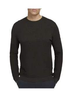 Pull anthracite en coton uni coupe près du corps col rond