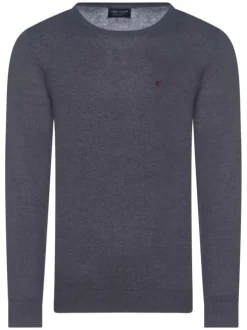 Pull anthracite uni coupe régular avec un col rond