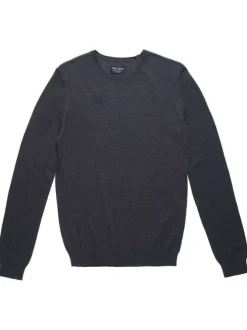Pull anthracite uni coupe régular avec un col rond