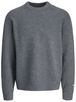 Pull anthracite uni en maille fine avec une coupe droite et un col rond
