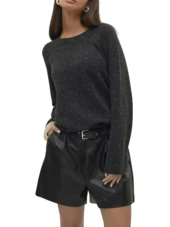 Pull anthracite uni incrusté de fils lurex avec un col rond