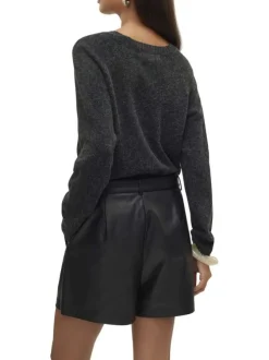 Pull anthracite uni incrusté de fils lurex avec un col rond