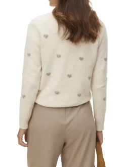 Pull beige coupe ajustée pourvu d'un col rond et de manches longues