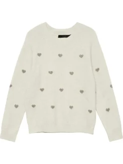Pull beige coupe ajustée pourvu d'un col rond et de manches longues