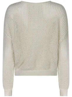 Pull beige à coupe ajustée pourvu d'un col rond épais et de manches longues