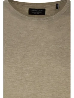 Pull beige en maille jersey à coupe droite col rond et à manches longues